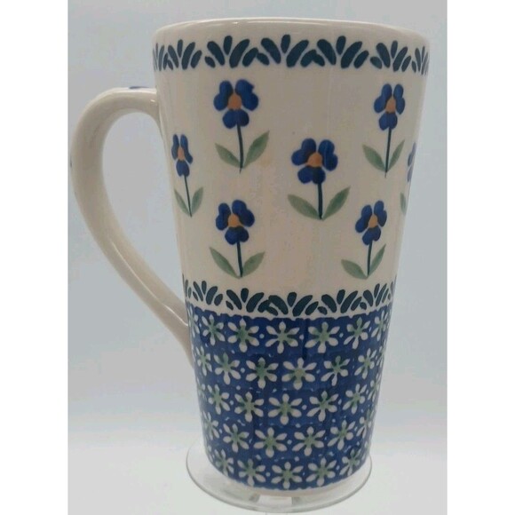 Polish Pottery Bistro Coffee Cup Mug J Frankow Poland Hand Painted 12 oz - Picture 3 of 7